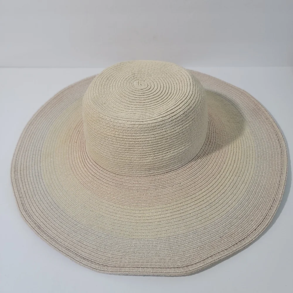 AUGUST HAT Women Neutral Striped Floppy Summer Beach Hat One Size Paper Blend